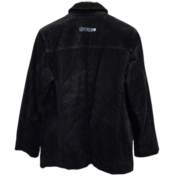 Vtg Disney Store Eeyore Jacket Womens Size M Black Suede Leather Zipper Coat 90s - Picture 2 of 14